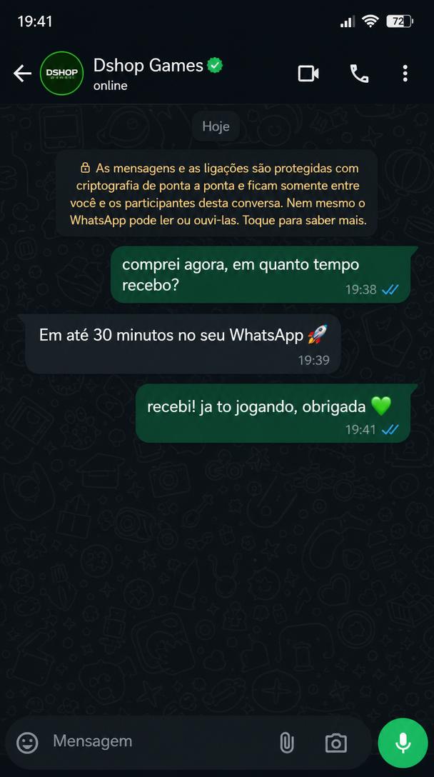 Cliente Mariana confirmando entrega em até 30 minutos